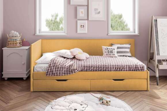 Кровать Лео КР-49, Белый, Горчичный