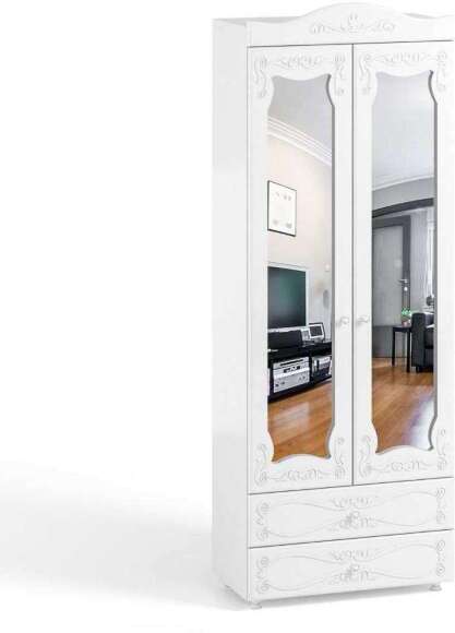 Шкаф 2-х дверный с зеркалами и ящиками (гл.560) Италия ИТ-50 белое дерево Шкаф 2-х дверный с зеркалами и ящиками (гл.560) Италия ИТ-50 белое дерево