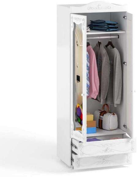 Шкаф 2-х дверный с зеркалами и ящиками (гл.560) Италия ИТ-50 белое дерево Шкаф 2-х дверный с зеркалами и ящиками (гл.560) Италия ИТ-50 белое дерево