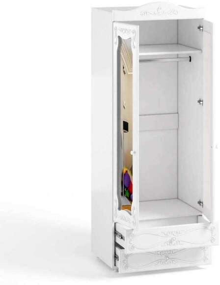 Шкаф 2-х дверный с зеркалами и ящиками (гл.560) Италия ИТ-50 белое дерево Шкаф 2-х дверный с зеркалами и ящиками (гл.560) Италия ИТ-50 белое дерево