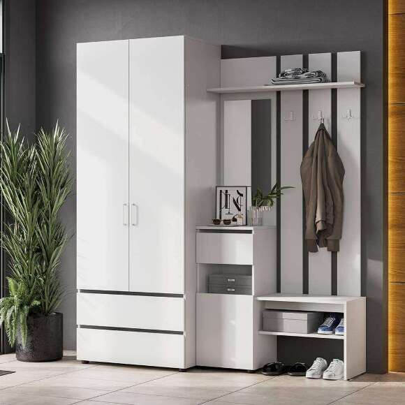 Шкаф двухстворчатый с ящиками Токио (Белый текстурный)