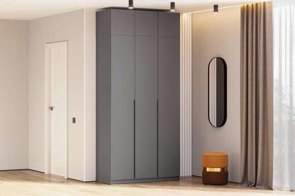 Шкаф с антресолью и наполнением (5 полок + штанга) ШК 5 (1200), Графит