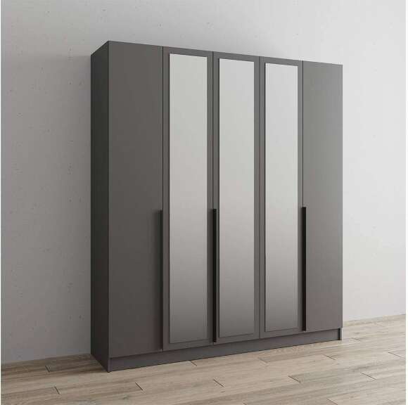 Распашной шкаф с зеркалом Мадрид 2.0, Графит серый Распашной шкаф с зеркалом Мадрид 2.0, Графит серый