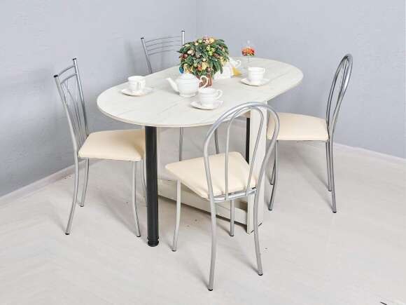 Стол раскладной овальный Черный / Дуб Крафт белый