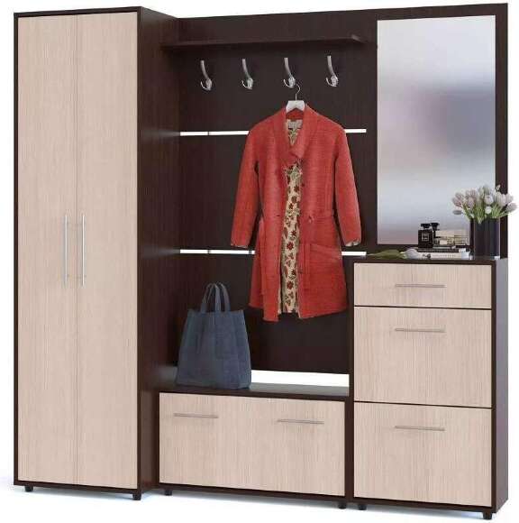 Прихожая ТП-3+ТП-2+ПЗ-3+ВШ-3+ШО-1 Венге/Беленый дуб