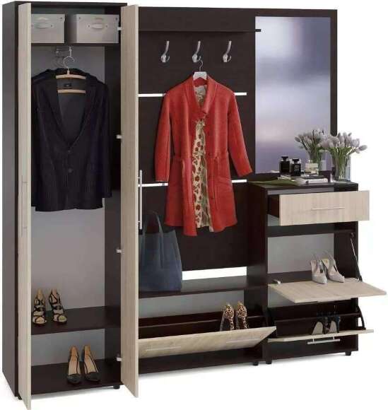 Прихожая ТП-3+ТП-2+ПЗ-3+ВШ-3+ШО-1 Венге/Беленый дуб