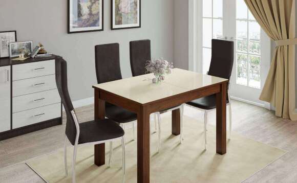 Стол обеденный раскладной Бруно 80, орех/лакобель ваниль Стол обеденный раскладной Бруно 80, орех/лакобель ваниль