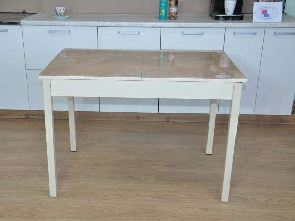 Альфа фотопечать стол обеденный раздвижной / мрамор бежевый/дуб молочный/бежевый