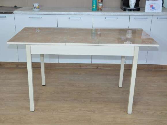 Альфа фотопечать стол обеденный раздвижной / мрамор бежевый/дуб молочный/бежевый