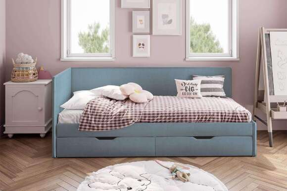 Кровать Лео КР-49, Белый, Небесно-синий