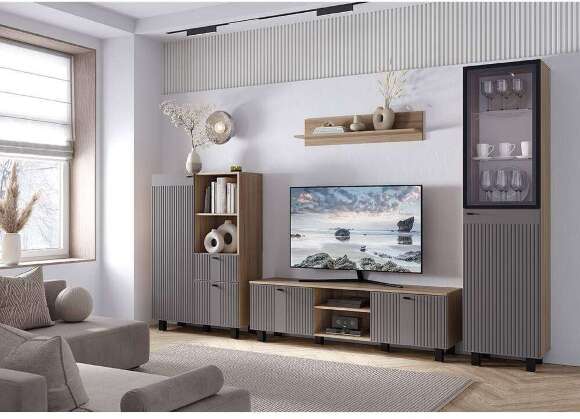 Шкаф-витрина Олива ПН-03 (БТС) Муссон софт / Дуб Каньон