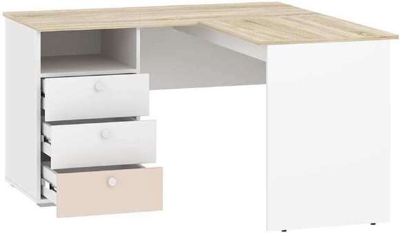 НМ 041.41 угловой письменный стол Банни белый/дуб сонома/бисквит