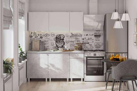 Кухонный гарнитур КГ 1 1.6 м, белый/цемент светлый Кухонный гарнитур КГ 1 1.6 м, белый/цемент светлый