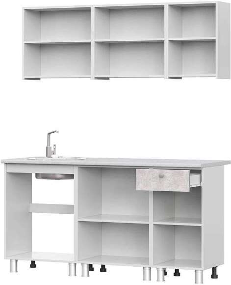 Кухонный гарнитур КГ 1 1.6 м, белый/цемент светлый Кухонный гарнитур КГ 1 1.6 м, белый/цемент светлый