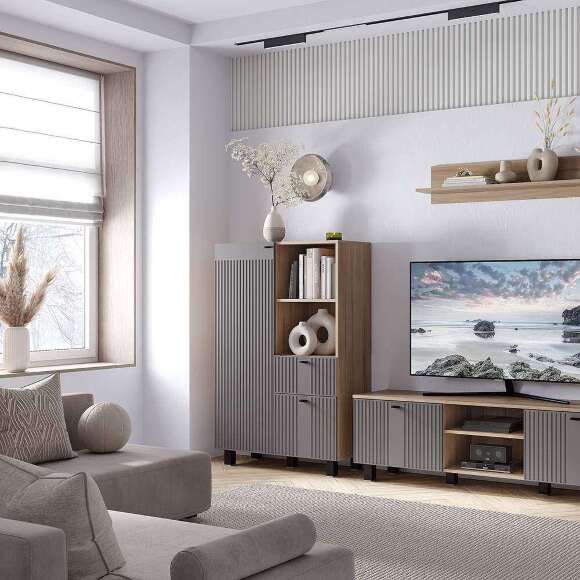 Комод с дверцами и ящиком Олива ШК-16 (БТС) Муссон софт / Дуб Каньон