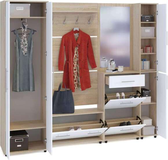 Прихожая ШО-1+Вш-3+Тп-3+Тп-4+Пз-4 Дуб сонома/Белый