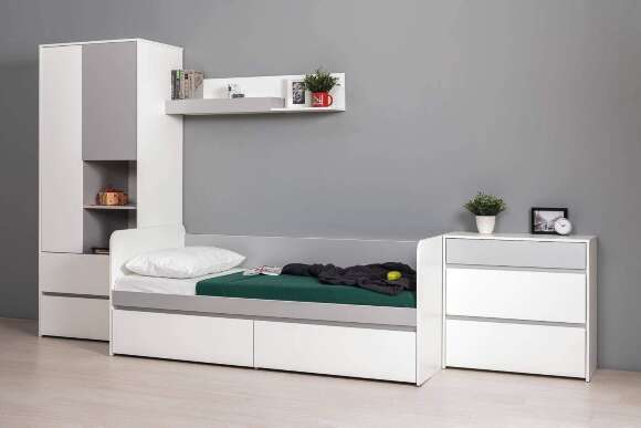 Торонто Кровать 11.39 Белый PE шагрень, Стальной Серый