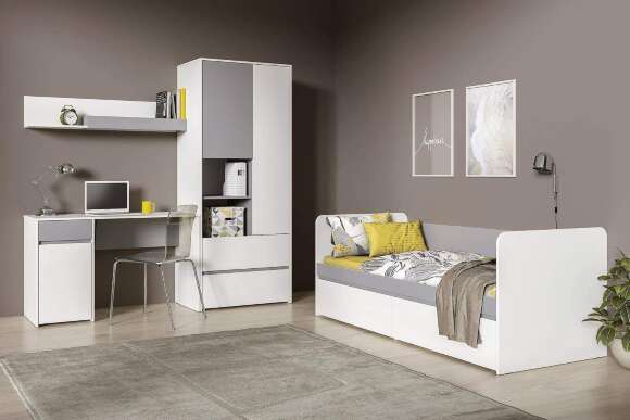 Торонто Кровать 11.39 Белый PE шагрень, Стальной Серый