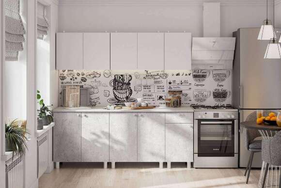 Кухонный гарнитур КГ 1 2.0 м, белый/цемент светлый Кухонный гарнитур КГ 1 2.0 м, белый/цемент светлый