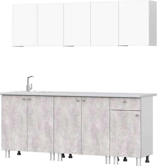 Кухонный гарнитур КГ 1 2.0 м, белый/цемент светлый Кухонный гарнитур КГ 1 2.0 м, белый/цемент светлый