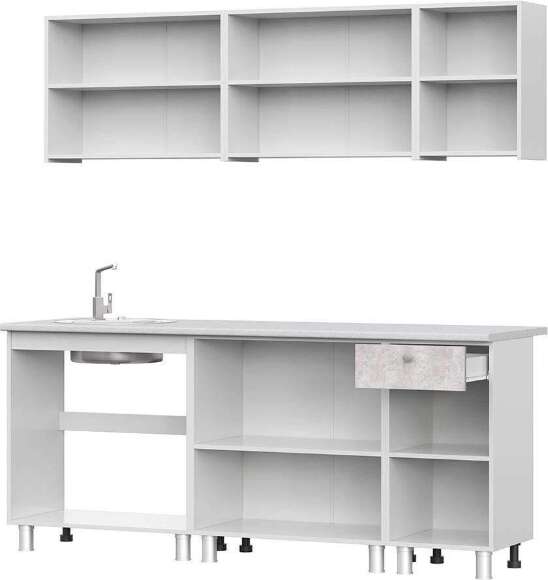 Кухонный гарнитур КГ 1 2.0 м, белый/цемент светлый Кухонный гарнитур КГ 1 2.0 м, белый/цемент светлый