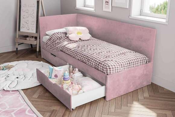 Кровать Лео КР-49, Белый, Шарли пинк Кровать Лео КР-49, Белый, Шарли пинк