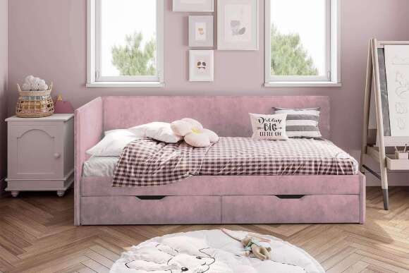 Кровать Лео КР-49, Белый, Шарли пинк Кровать Лео КР-49, Белый, Шарли пинк