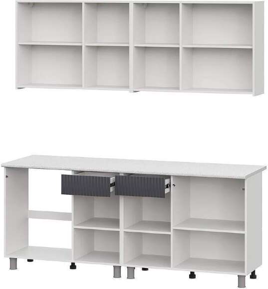 Кухонный гарнитур София 2м, Белый, Бланж, Графит матовый, Гранит белый