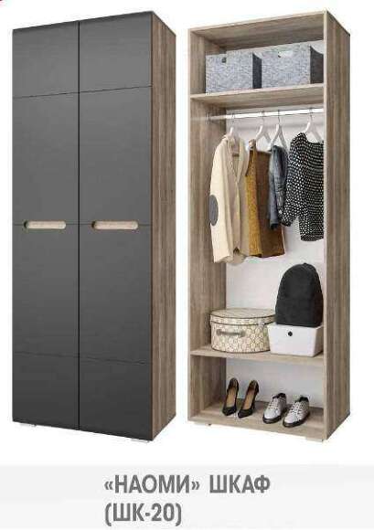 Шкаф 2-х створчатый Наоми ШК-20 (БТС) Графит