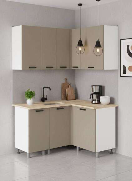 МК Аленушка Угловая Орешник Матовый Вижен,скоба черный,сонома (без столешницы) МК Аленушка Угловая Орешник Матовый Вижен,скоба черный,сонома (без столешницы)