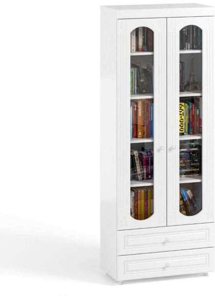 Шкаф 2-х дверный со стеклами и ящиками (гл.410) Афина АФ-46 белое дерево Шкаф 2-х дверный со стеклами и ящиками (гл.410) Афина АФ-46 белое дерево