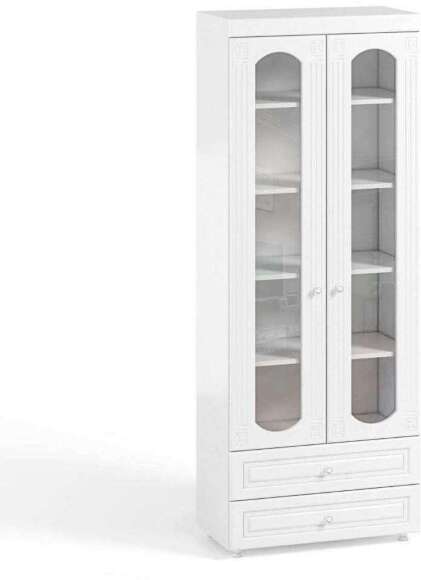 Шкаф 2-х дверный со стеклами и ящиками (гл.410) Афина АФ-46 белое дерево Шкаф 2-х дверный со стеклами и ящиками (гл.410) Афина АФ-46 белое дерево