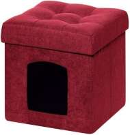 Пуф складной для животных велюр Бордовый