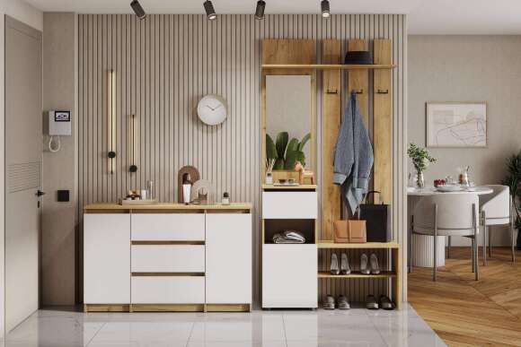 Прихожая Денвер, Дуб Золотой, Белый. Комплект 1