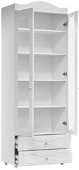 Шкаф 2-х дверный со стеклами и ящиками (гл.410) Италия ИТ-46 белое дерево Шкаф 2-х дверный со стеклами и ящиками (гл.410) Италия ИТ-46 белое дерево