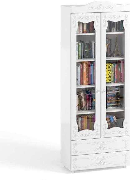 Шкаф 2-х дверный со стеклами и ящиками (гл.410) Италия ИТ-46 белое дерево Шкаф 2-х дверный со стеклами и ящиками (гл.410) Италия ИТ-46 белое дерево