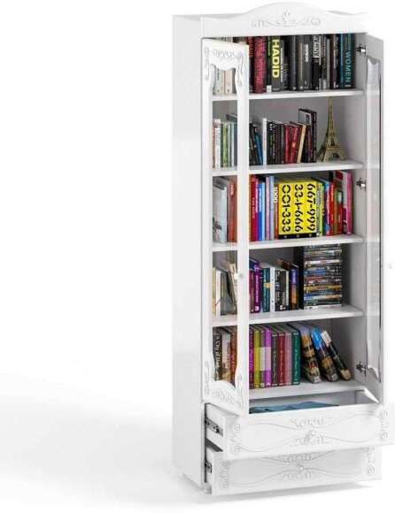 Шкаф 2-х дверный со стеклами и ящиками (гл.410) Италия ИТ-46 белое дерево Шкаф 2-х дверный со стеклами и ящиками (гл.410) Италия ИТ-46 белое дерево