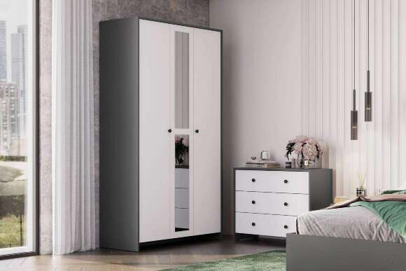 Комод 3 ящика Дольче Графит, Белый Комод 3 ящика Дольче Графит, Белый