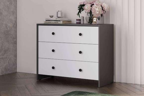 Комод 3 ящика Дольче Графит, Белый Комод 3 ящика Дольче Графит, Белый