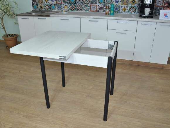 Эко 80х60 стол обеденный раскладной / бетон белый/черный