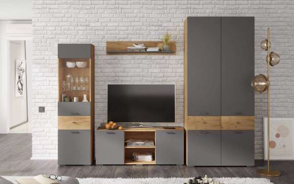 Дублин Тумба ТВ дуб крафт золотой/графит серый