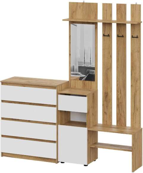 Прихожая Денвер, Дуб Золотой, Белый. Комплект 2