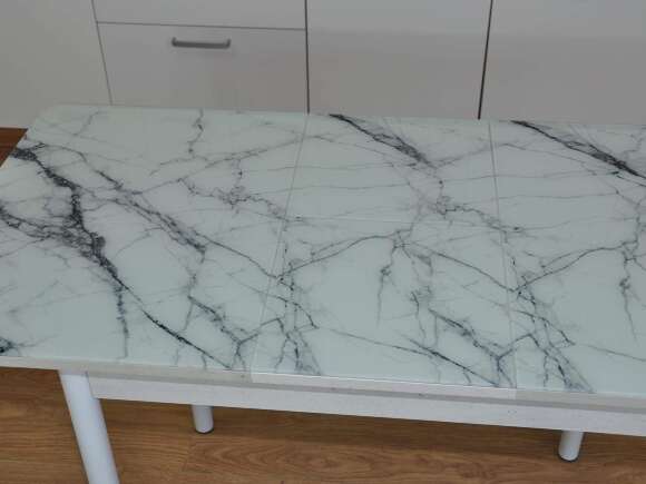 Нью йорк фотопечать стол обеденный раздвижной / белый мрамор/бетон белый/белый