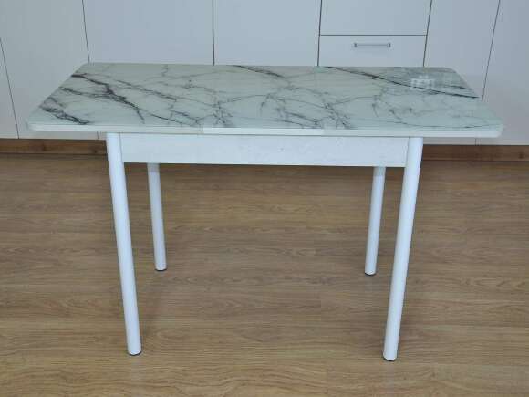 Нью йорк фотопечать стол обеденный раздвижной / белый мрамор/бетон белый/белый