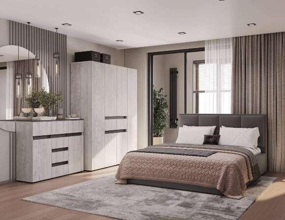 Шкаф 4-х створчатый Мрия ШК-13, Бетон пайн светлый, Графит Шкаф 4-х створчатый Мрия ШК-13, Бетон пайн светлый, Графит