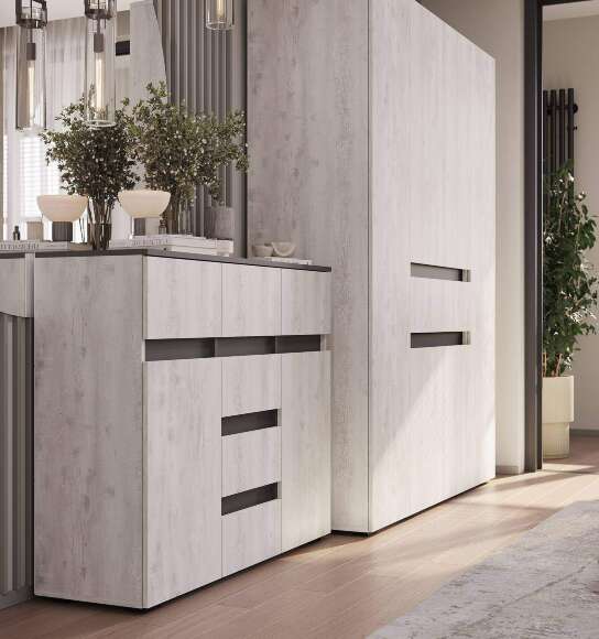 Шкаф 4-х створчатый Мрия ШК-13, Бетон пайн светлый, Графит Шкаф 4-х створчатый Мрия ШК-13, Бетон пайн светлый, Графит