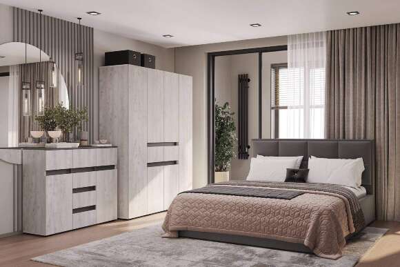 Шкаф 4-х створчатый Мрия ШК-13, Бетон пайн светлый, Графит Шкаф 4-х створчатый Мрия ШК-13, Бетон пайн светлый, Графит