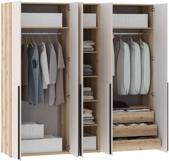 Шкафы Арден 200.04-200.02-полки-200.04-ящики Дуб Делано / Сантьяго софт Шкафы Арден 200.04-200.02-полки-200.04-ящики Дуб Делано / Сантьяго софт