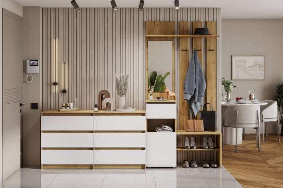 Прихожая Денвер, Дуб Золотой, Белый. Комплект 3