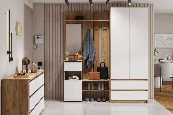 Прихожая Денвер, Дуб Золотой, Белый. Комплект 4